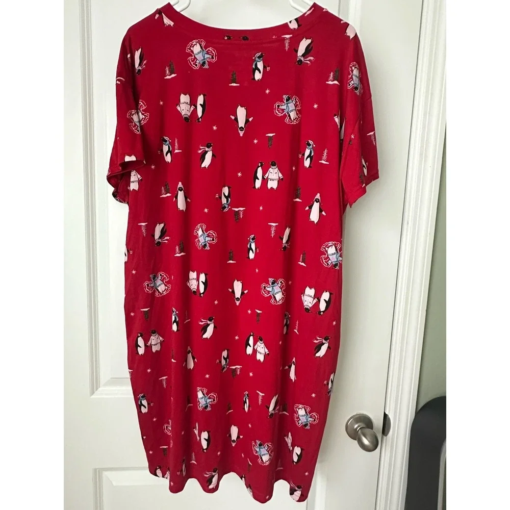 Joyspun Women's Printed Sleep Shirt Red Pepper‎ L/XL Short Sleeves Oversized